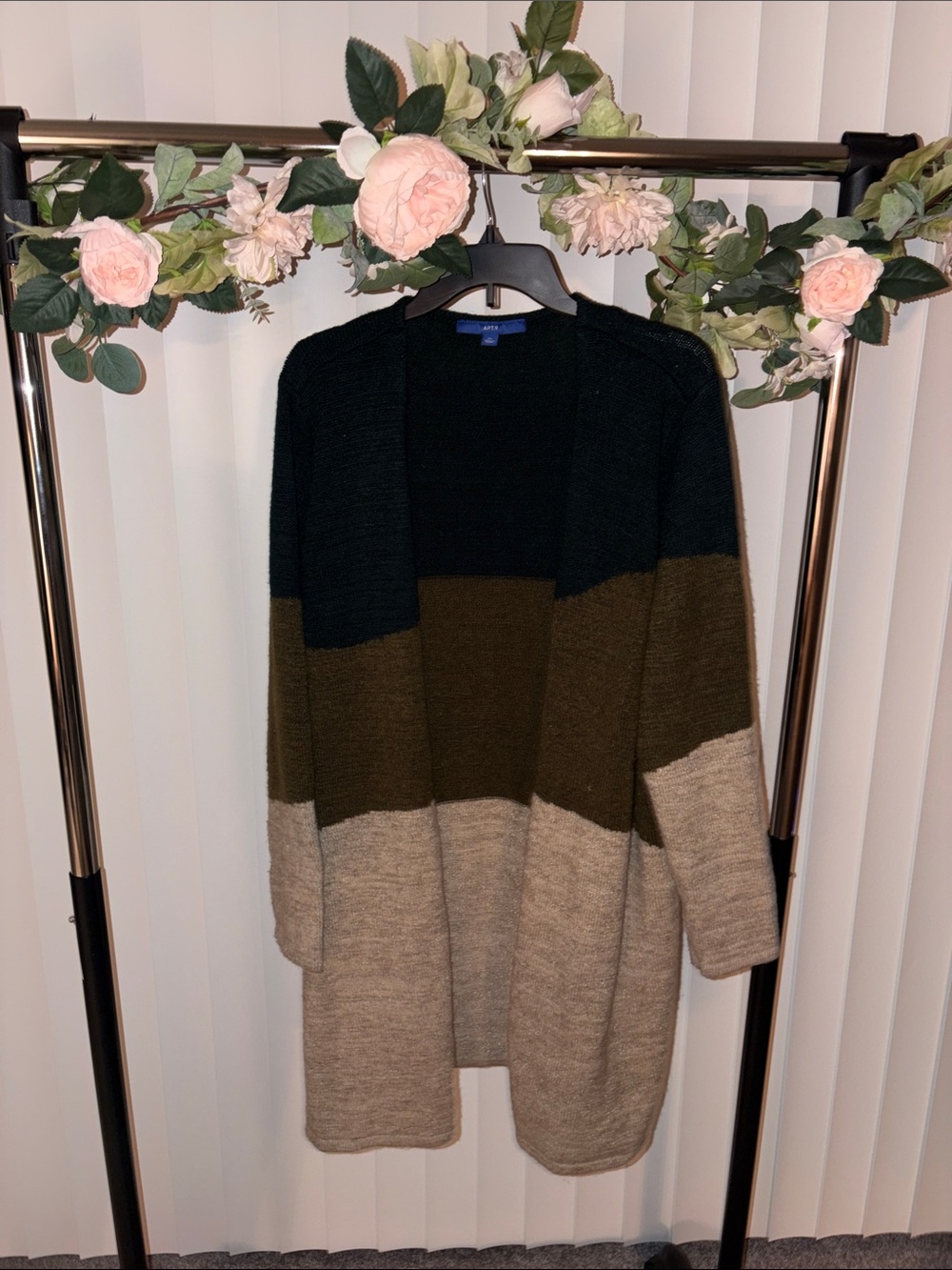 Apt. 9 Open-Front Colorblock Cardigan - Black / Olive / Beige